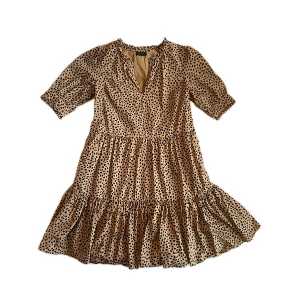 J. Crew Dresses & Skirts - J.Crew XL Tan & Black Polka Dot Ruffle Tiered Shift Dress